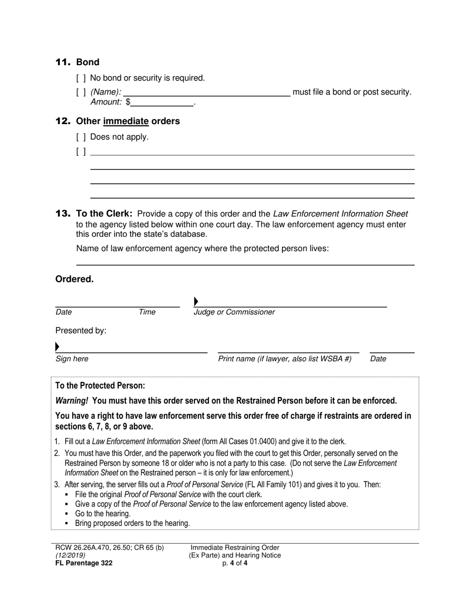 Form FL Parentage322 Immediate Restraining Order (Ex Parte) and Hearing Notice - Washington, Page 4