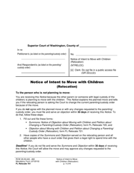 Form FL Relocate701 Notice of Intent to Move With Children (Relocation) - Washington