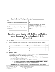 Form FL Relocate721 Objection About Moving With Children and Petition About Changing a Parenting/Custody Order (Relocation) - Washington