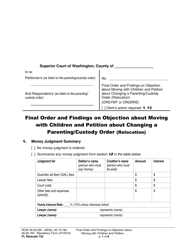 Document preview: Form FL Relocate735 Final Order and Findings on Objection About Moving With Children and Petition About Changing a Parenting/Custody Order (Relocation) - Washington