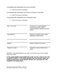 Form WPF GARN01.0520 Exemption Claim (Writ Directed to Employer to Garnish Earnings) - Washington, Page 2