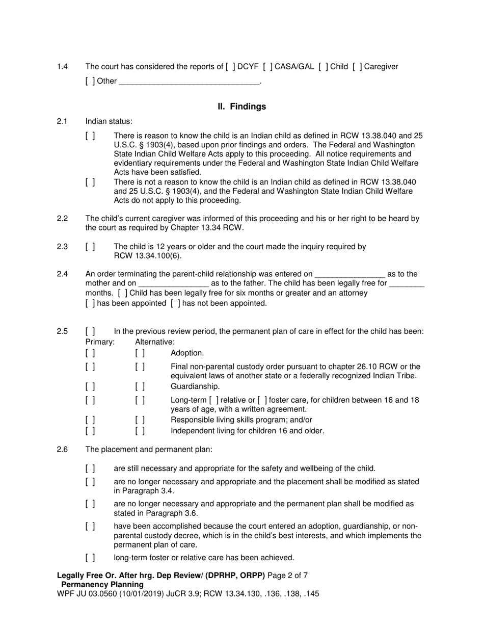 Form WPF JU03.0560 Legally Free - Order After Hearing Dependency Review / Permanency Planning - Washington, Page 2