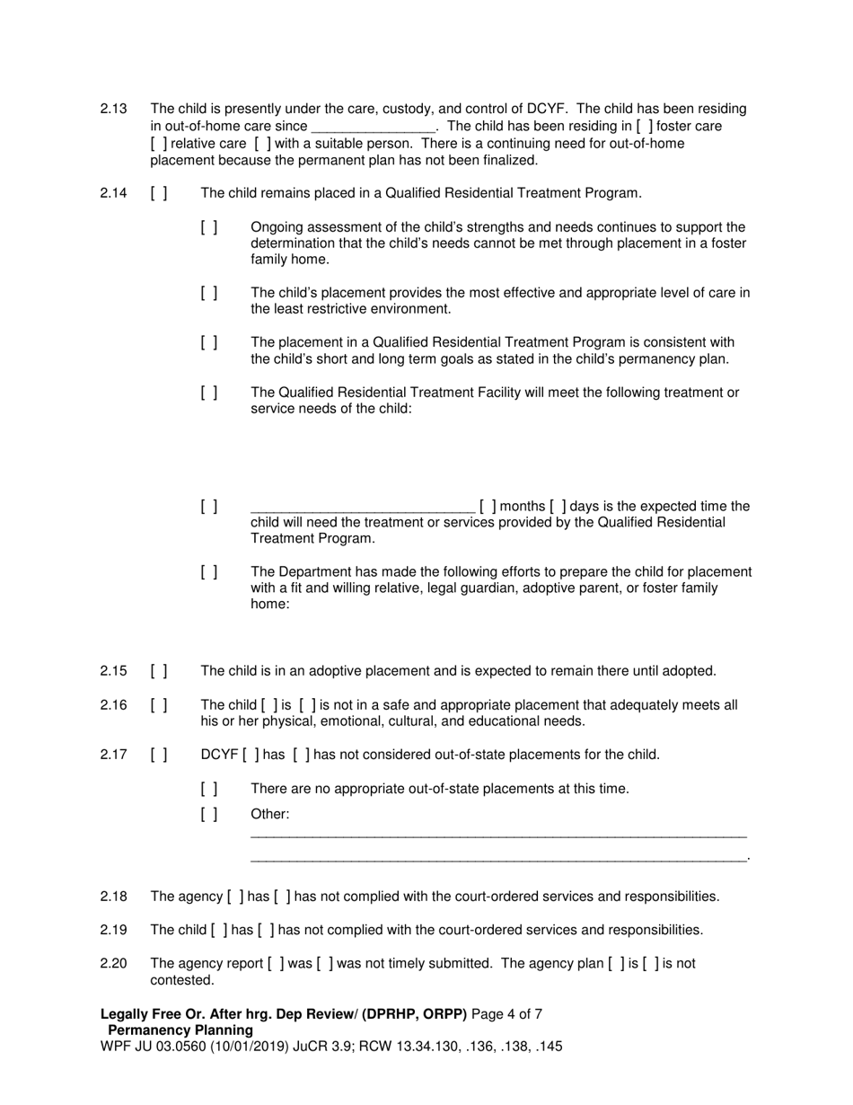 Form WPF JU03.0560 Legally Free - Order After Hearing Dependency Review / Permanency Planning - Washington, Page 4