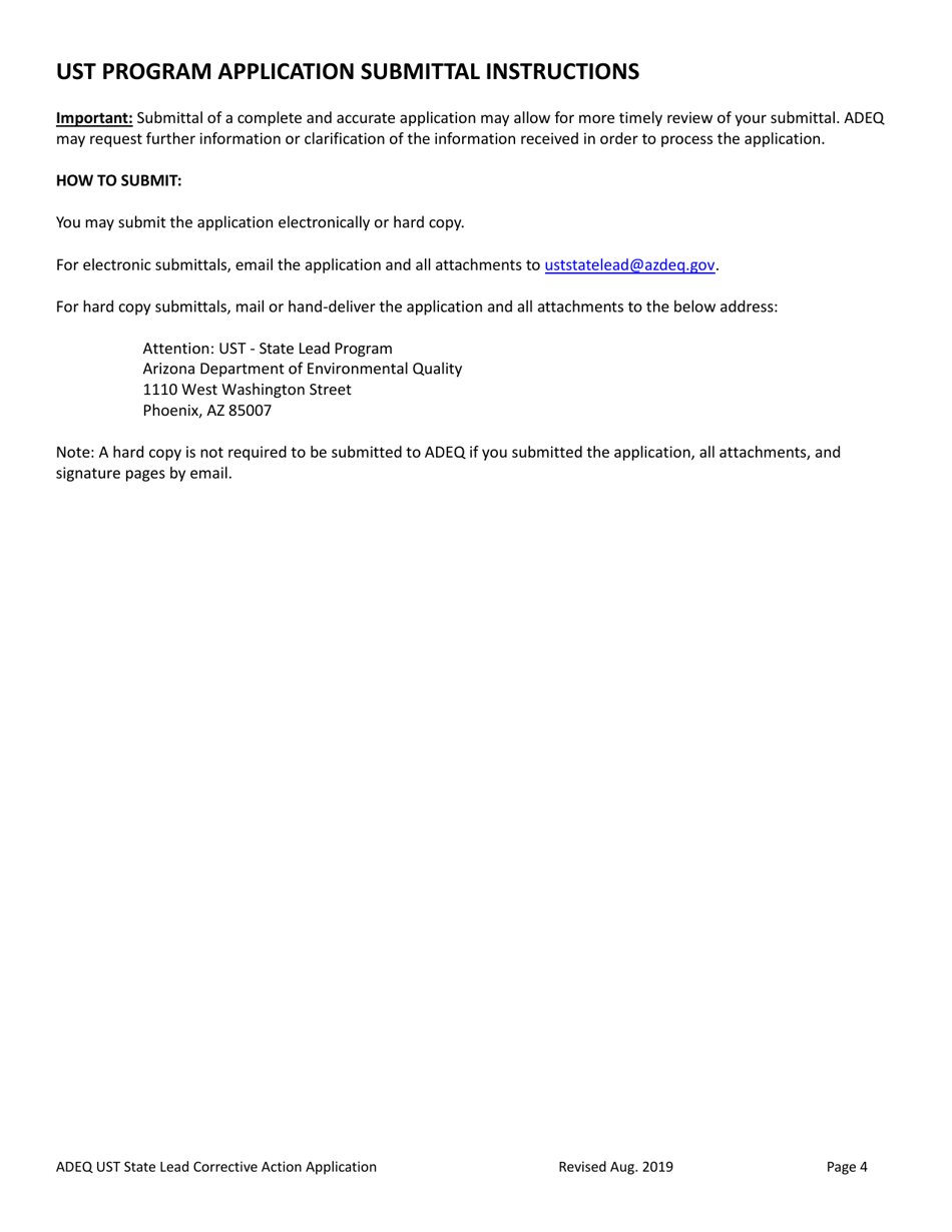 Underground Storage Tank (Ust) State Lead Corrective Action Application - Arizona, Page 4