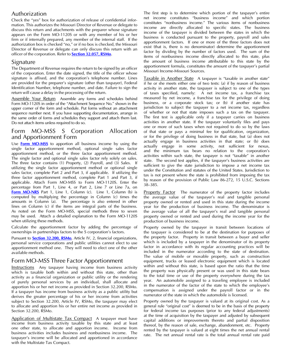Form MO-MSS S Corporation Allocation and Apportionment Schedule - Missouri, Page 4