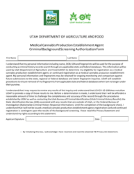 Document preview: Medical Cannabis Production Establishment Agent Criminal Background Screening Authorization Form - Utah