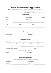 Rental Application Form - South Dakota