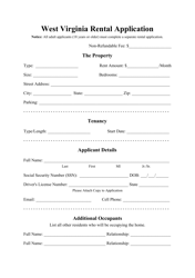 Rental Application Form - West Virginia