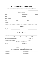 &quot;Rental Application Form&quot; - Arkansas