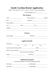 Rental Application Form - South Carolina