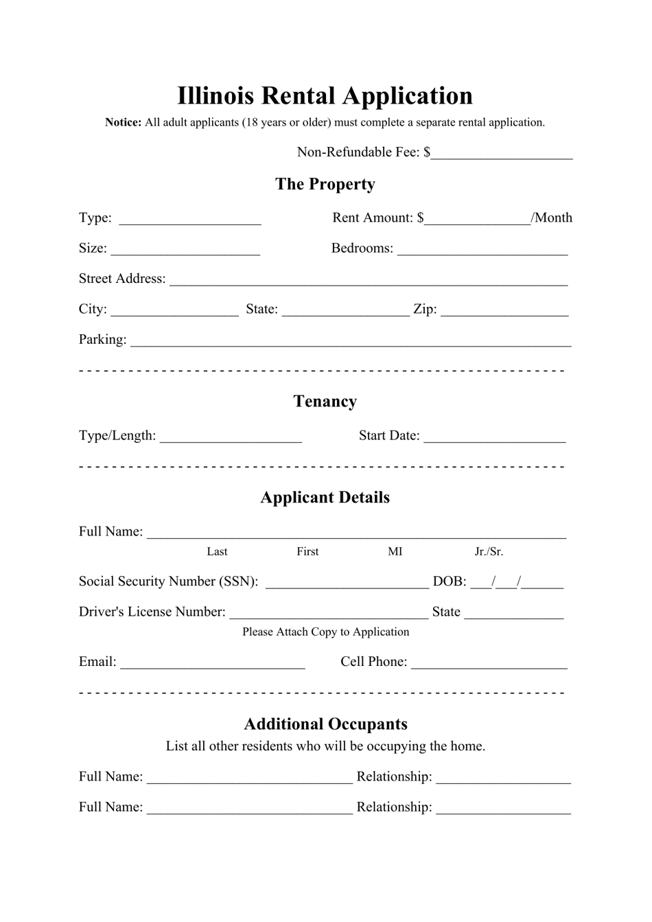 Rental Application Form - Illinois, Page 1