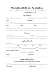 Rental Application Form - Massachusetts