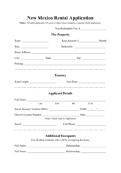 Rental Application Form - New Mexico