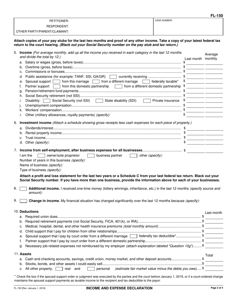 Form FL-150 - Fill Out, Sign Online and Download Fillable PDF ...