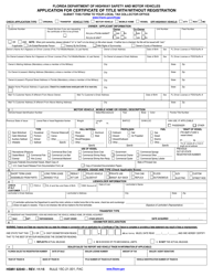 Document preview: Form HSMV82040 Application for Certificate of Title With/Without Registration - Florida