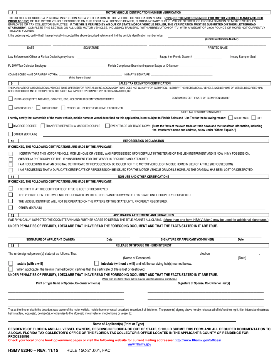 Form HSMV82040 - Fill Out, Sign Online and Download Fillable PDF ...