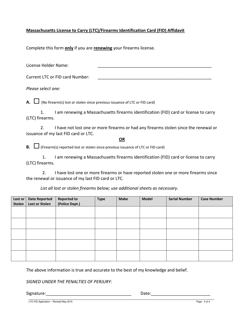 Massachusetts Resident Ltc / Fid / Machine Gun Application - Massachusetts, Page 4