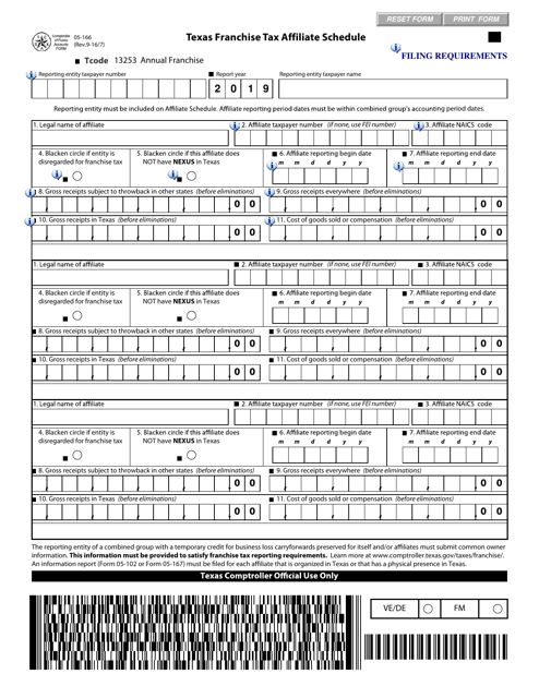 Form 05-166  Printable Pdf
