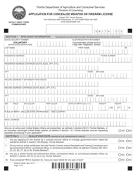 Form FDACS-16036 Application for Concealed Weapon or Firearm License - Florida