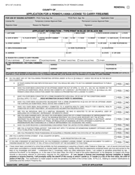 Form SP4-127 Application for a Pennsylvania License to Carry Firearms - Pennsylvania