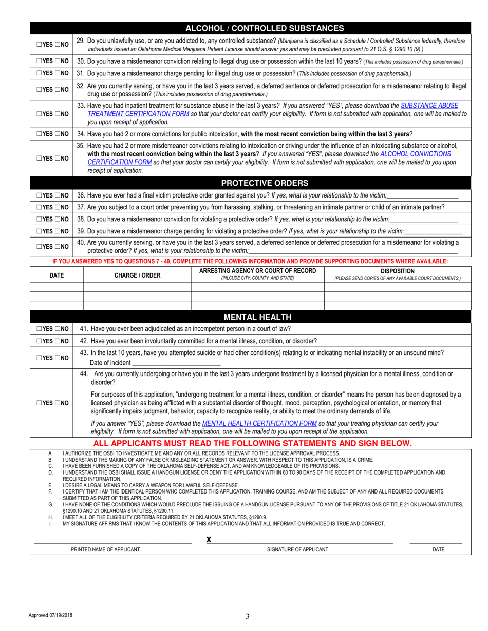 Application for Self-defense Act License - Oklahoma, Page 3