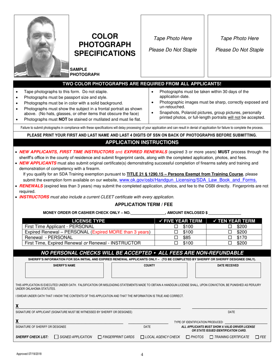Application for Self-defense Act License - Oklahoma, Page 4