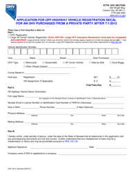 Form OHV001C Application for Off-Highway Vehicle Registration Decal for an OHV Purchased From a Private Party After 7/1/2012 - Nevada, Page 2