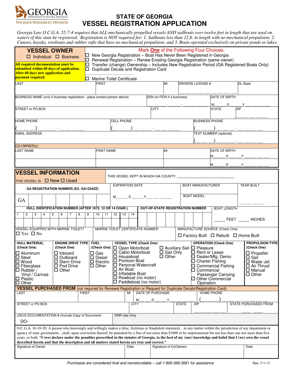 Vessel Registration Application - Georgia (United States), Page 1