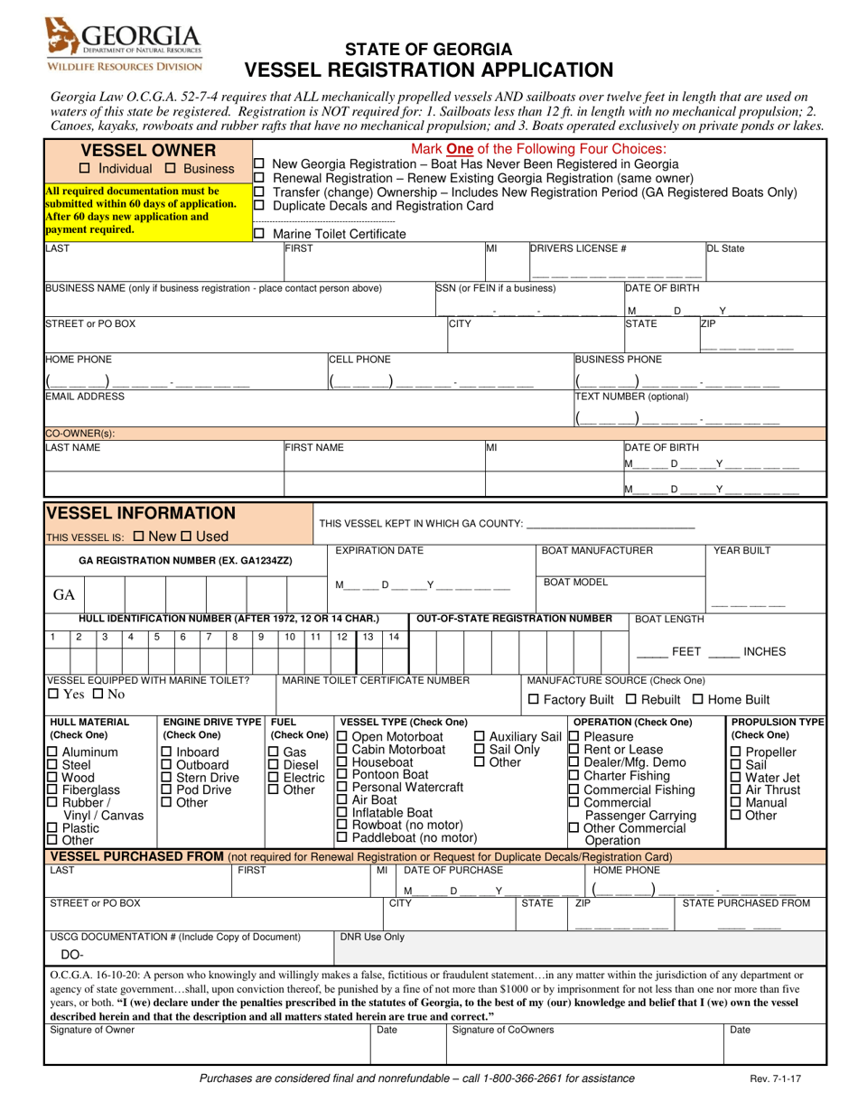 (United States) Vessel Registration Application Fill Out