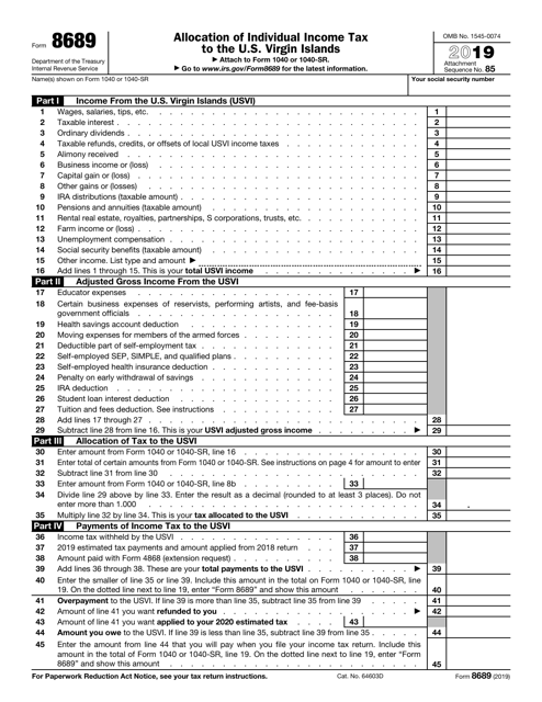 IRS Form 8689 2019 Printable Pdf