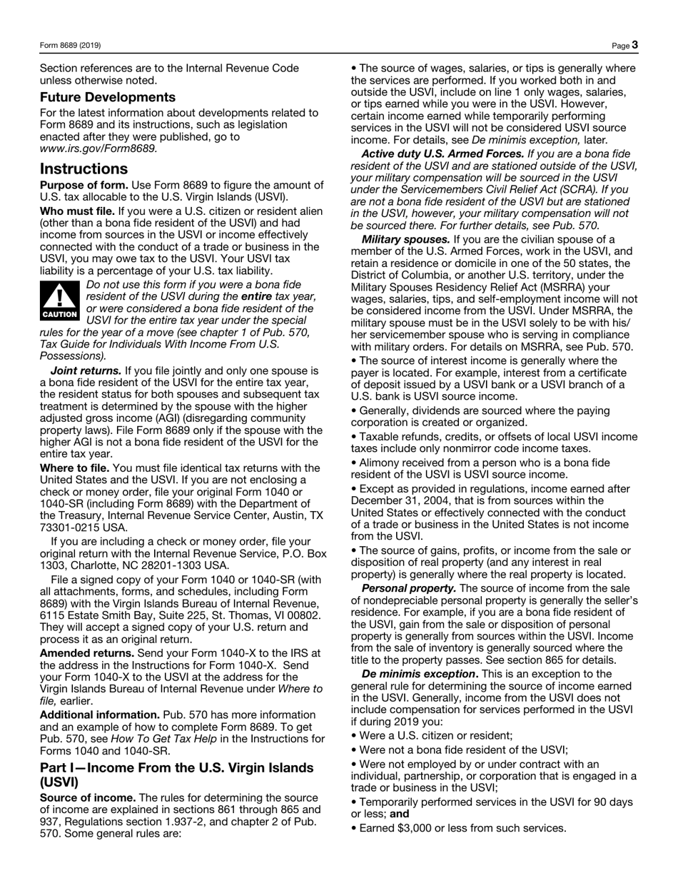 IRS Form 8689 Allocation of Individual Income Tax to the U.S. Virgin Islands, Page 3
