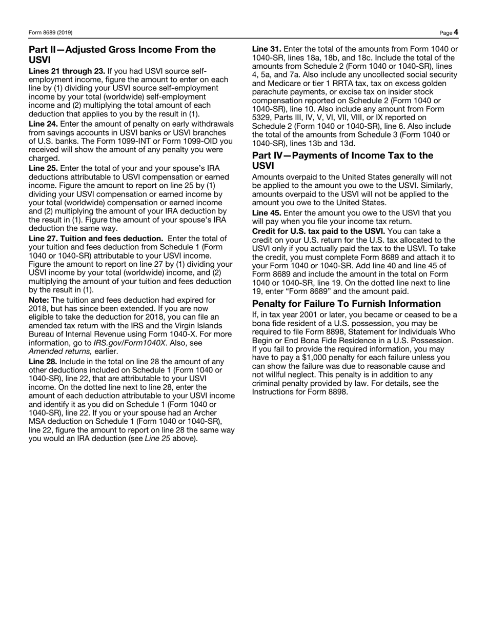 IRS Form 8689 Allocation of Individual Income Tax to the U.S. Virgin Islands, Page 4