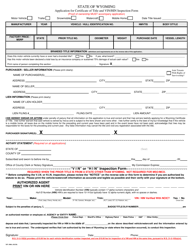 Form MV-300A Application for Certificate of Title and Vin/Hin Inspection Form - Wyoming