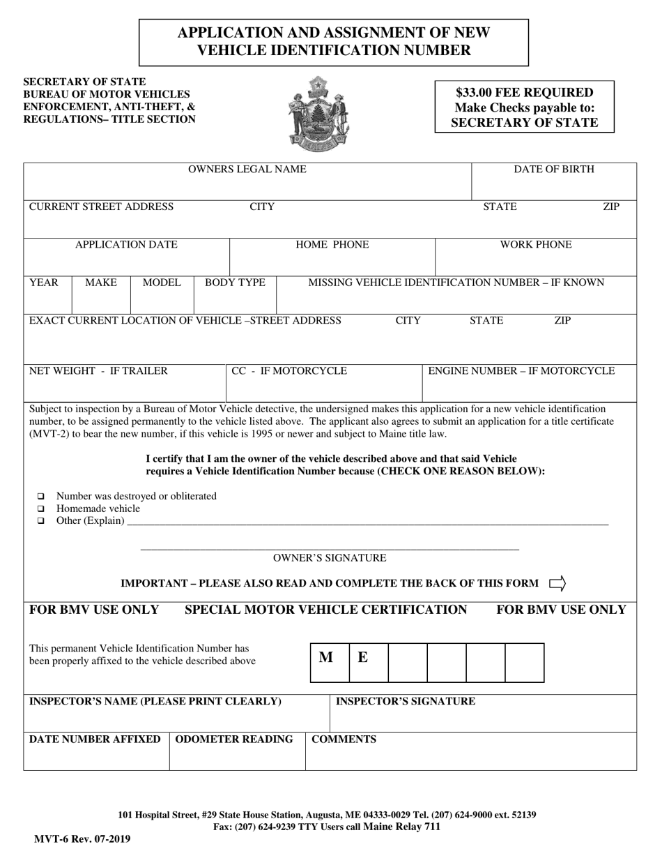 Form MVT-6 - Fill Out, Sign Online and Download Fillable PDF, Maine ...