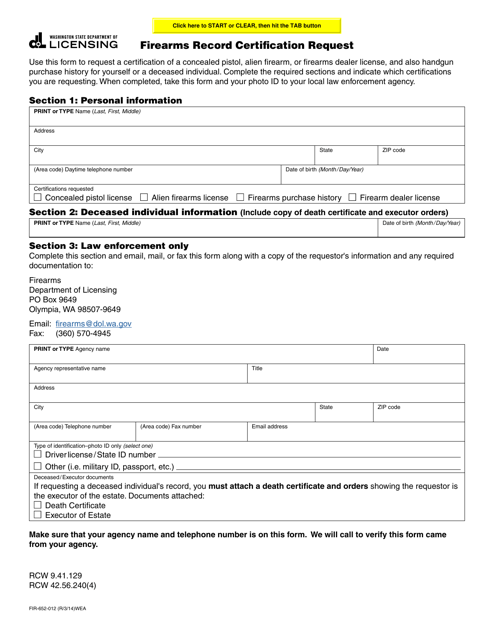 Form FIR-652-012  Printable Pdf