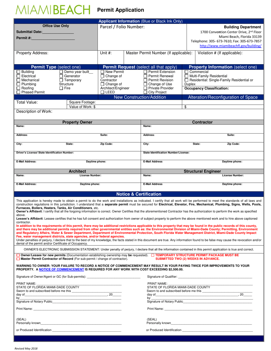 Permit Application - City of Miami Beach, Florida, Page 1