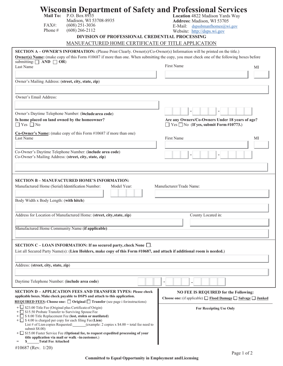 Form 10687 Download Printable PDF or Fill Online Manufactured Home ...