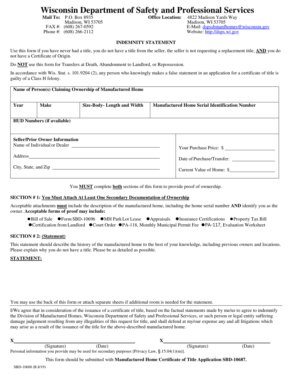 Form SBD-10688 - Fill Out, Sign Online and Download Printable PDF ...