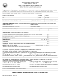 Form BMV4202 &quot;Unclaimed Motor Vehicle Affidavit&quot; - Ohio