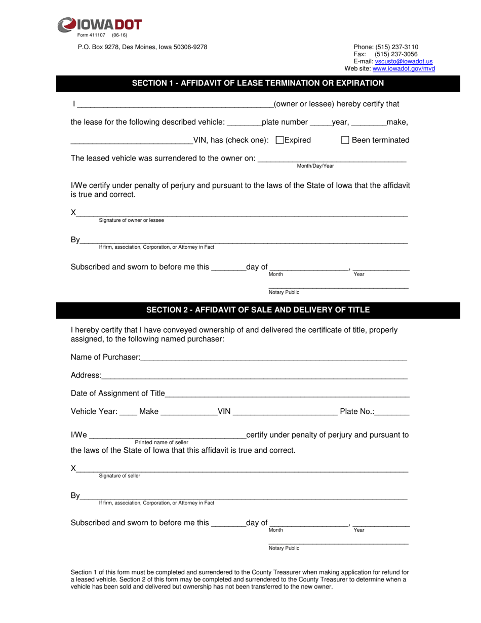 Form 411107 - Fill Out, Sign Online and Download Printable PDF, Iowa ...