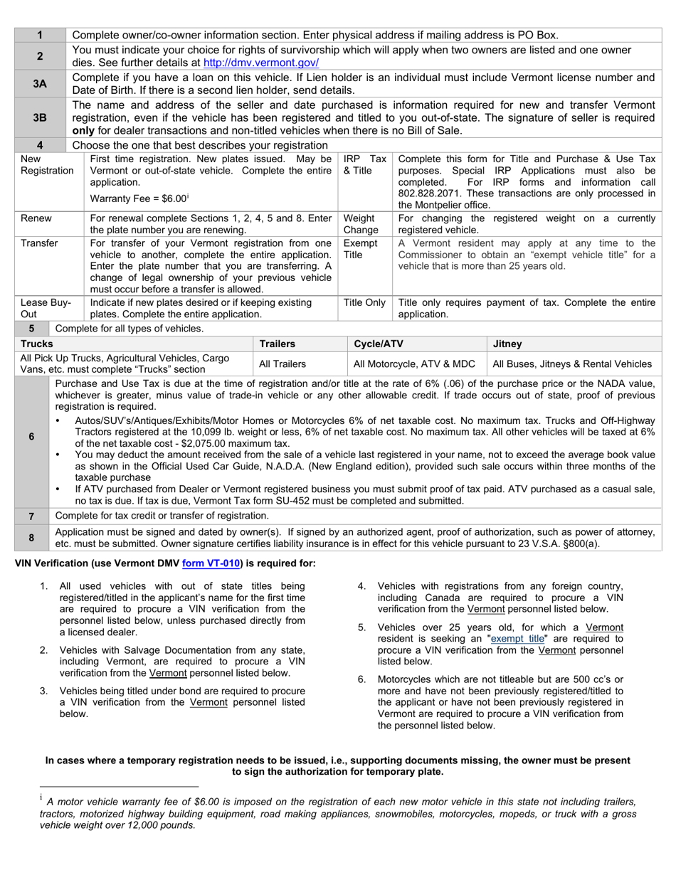 Download Instructions for Form VD119 Vermont Registration Tax & Title