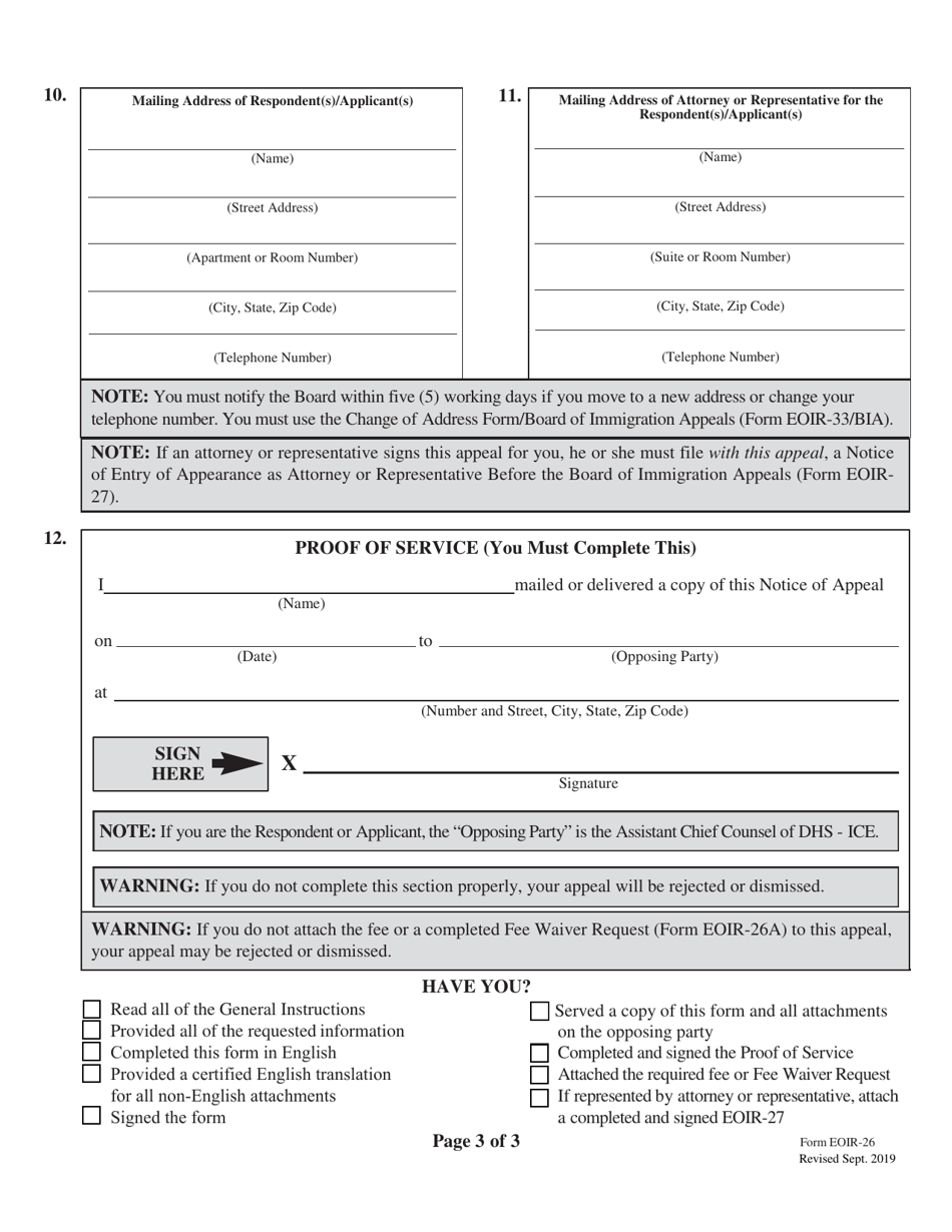 Form EOIR-26 - Fill Out, Sign Online And Download Fillable PDF ...