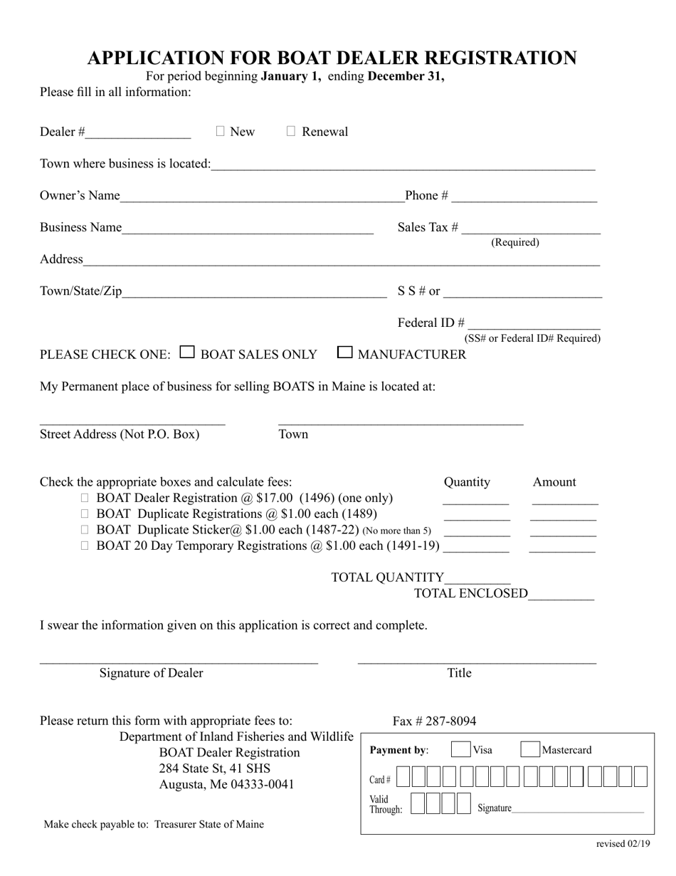 Application for Boat Dealer Registration - Maine, Page 1
