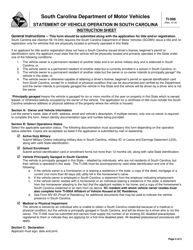 Form TI-006 Statement of Vehicle Operation in South Carolina - South Carolina, Page 2