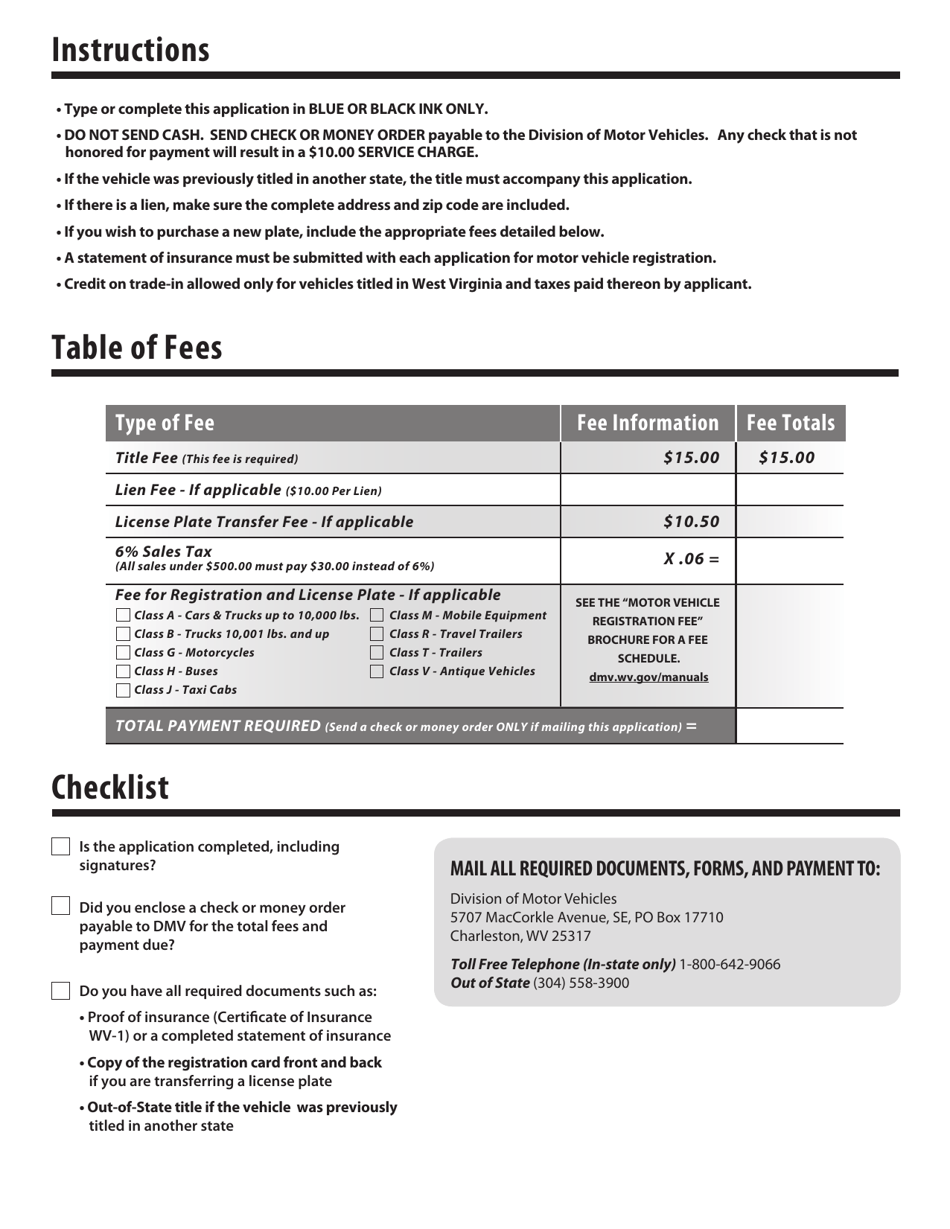 Form DMV-1-TR Application for Certificate of Title - West Virginia, Page 2