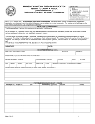 Minnesota Uniform Firearm Application Permit to Carry a Pistol - Minnesota