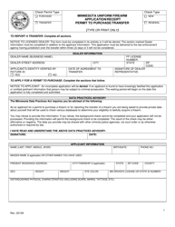 Document preview: Minnesota Uniform Firearm Application/Receipt Permit to Purchase/Transfer - Minnesota