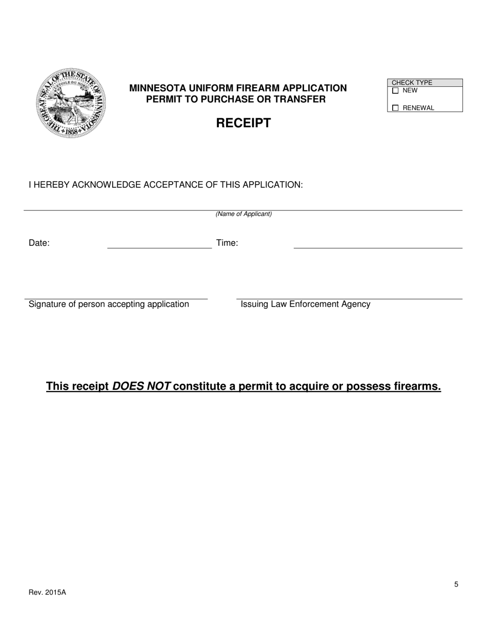 Minnesota Uniform Firearm Application / Receipt Permit to Purchase / Transfer - Minnesota, Page 5