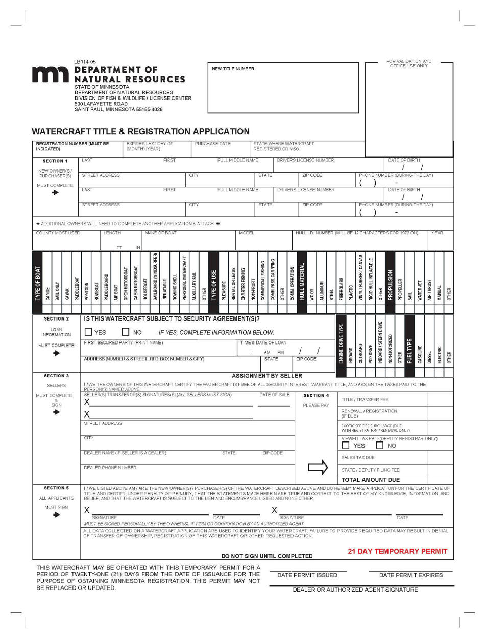 Form LB014-05 Watercraft Title  Registration Application - Minnesota, Page 5