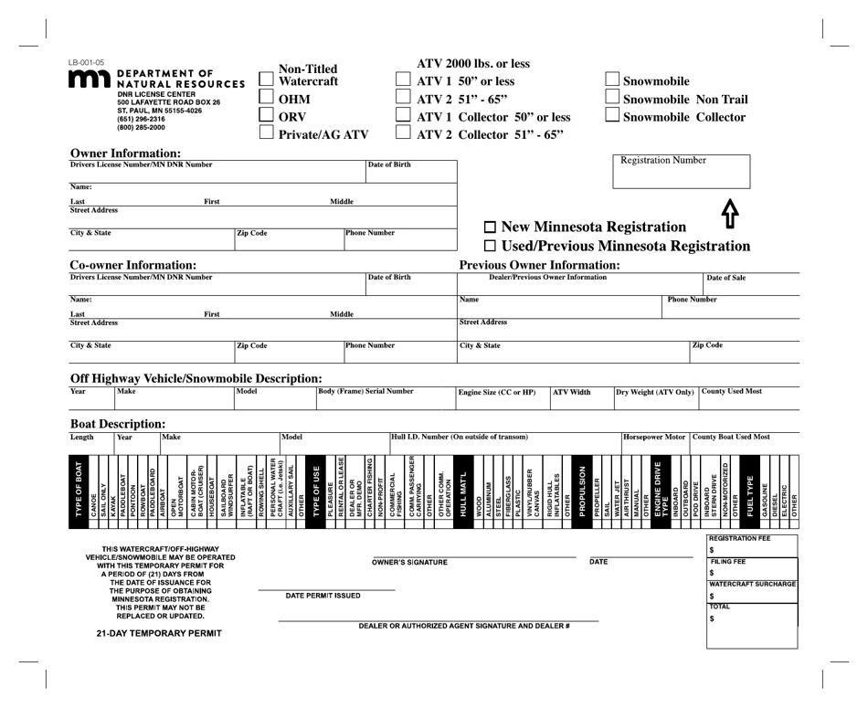 Form LB-001-05 DNR Universal Registration Form - Minnesota, Page 5